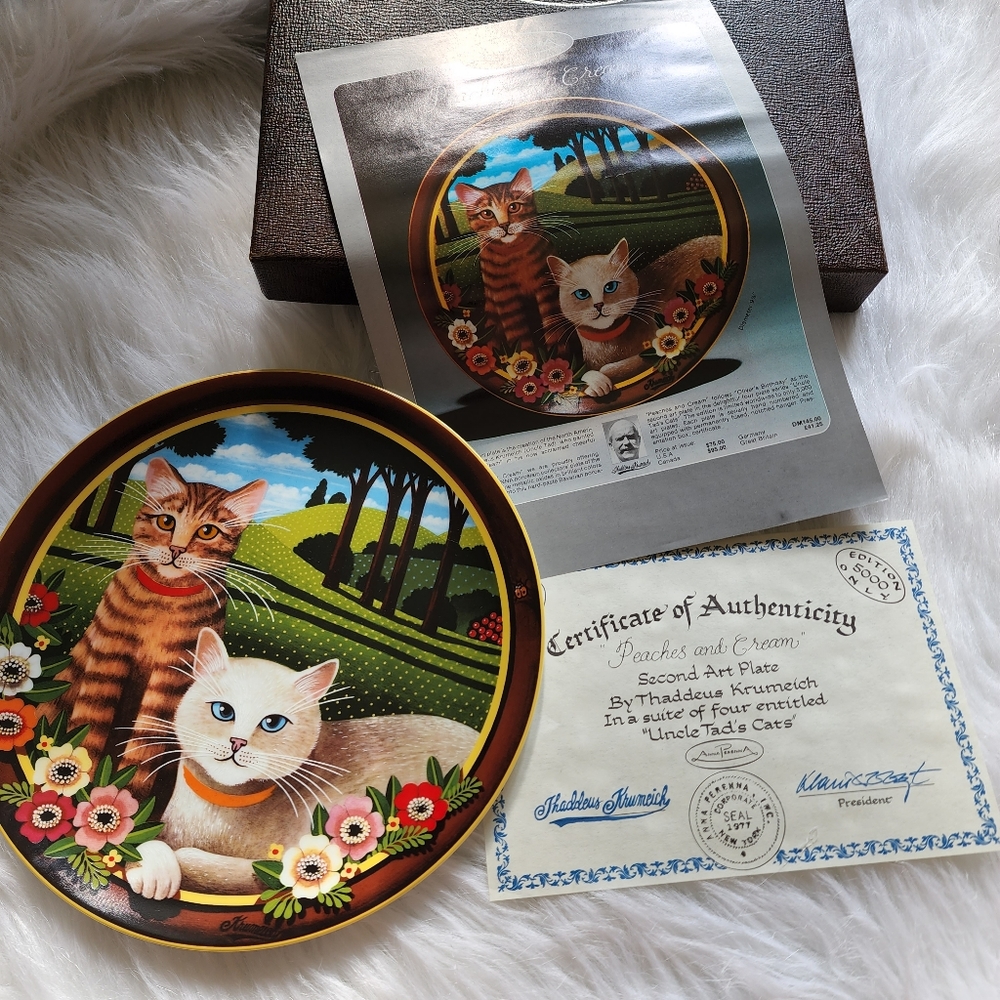 Vintage collector plate Taddeus Krumeich Uncle Tad's cats peaches and cream